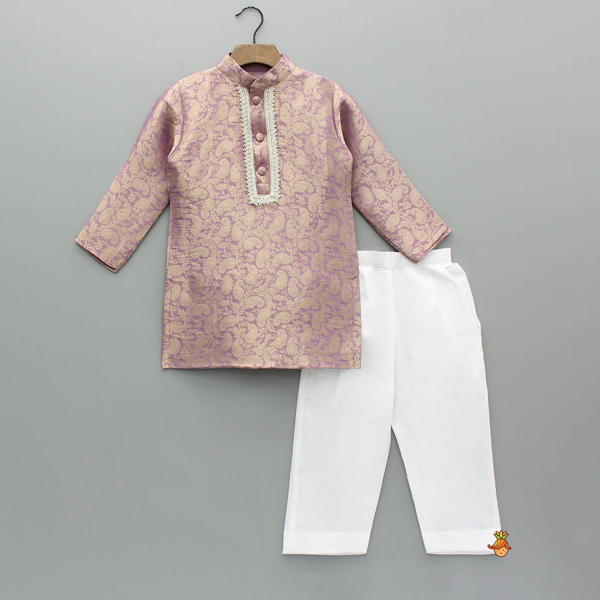 Pre Order: Brocade Kurta With White Pyjama