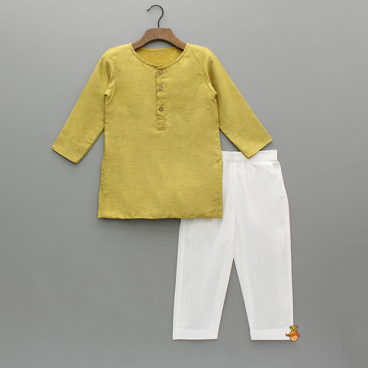 Pre Order: Yellow Kurta With Brocade Jacket And White Pyjama