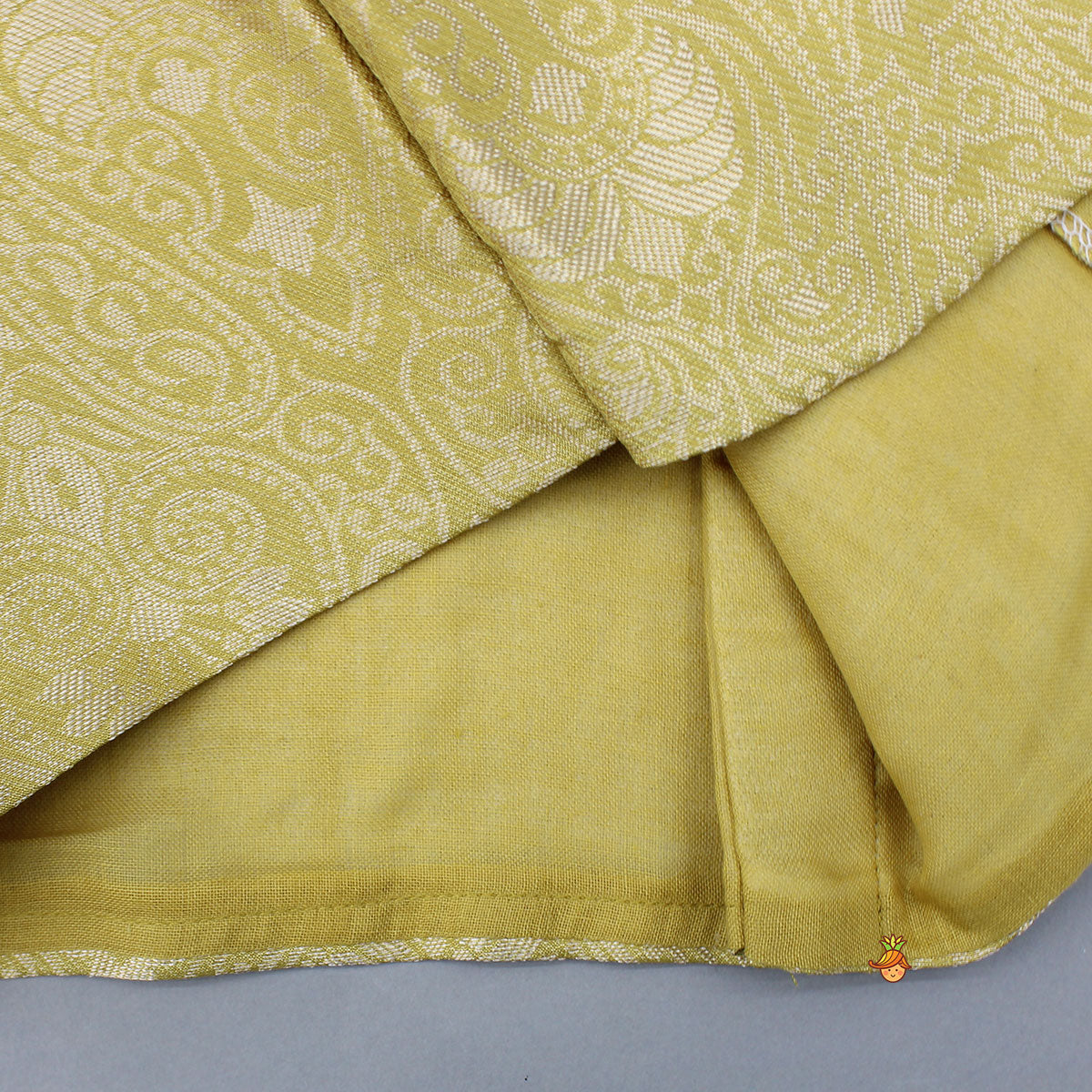 Pre Order: Yellow Kurta With Brocade Jacket And White Pyjama