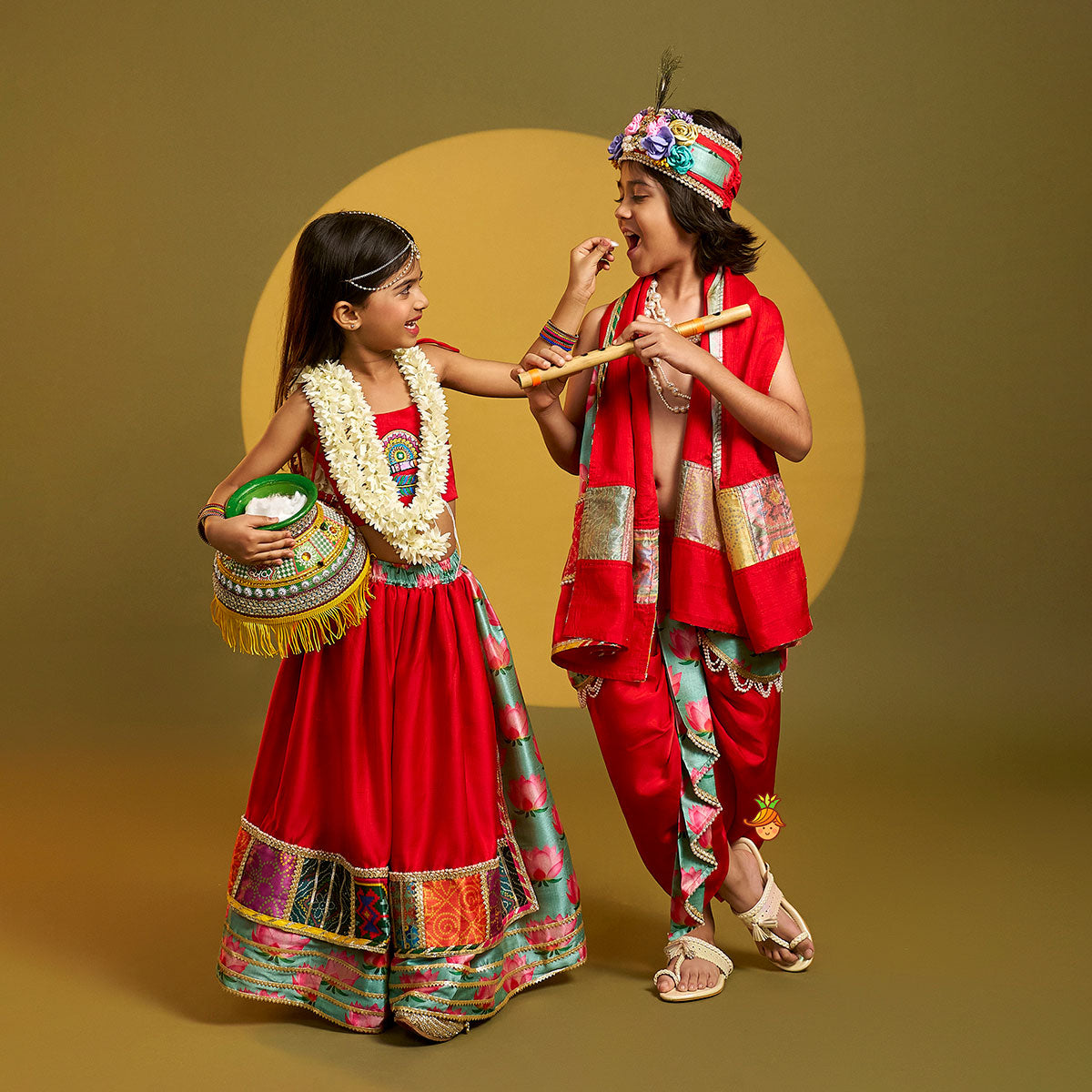 Red Embroidered Strappy Top With Lehenga And Dupatta twinning model image 2