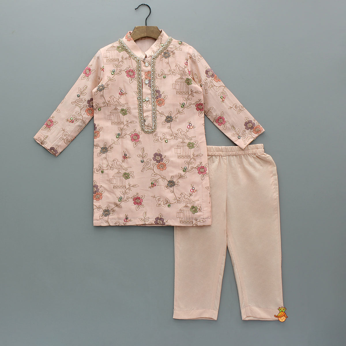 Pre Order: Ethnic Faux Mirror Embroidered Kurta With Pyjama