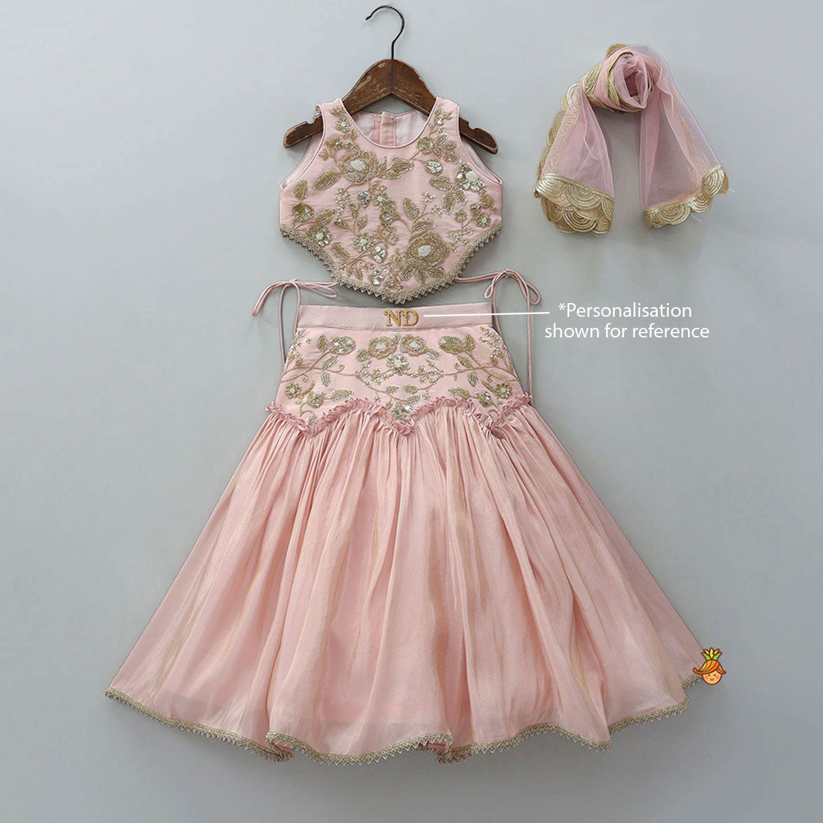 Pre Order: Cut Dana Embroidered Pink Shimmer Top And Lehenga With Net Dupatta