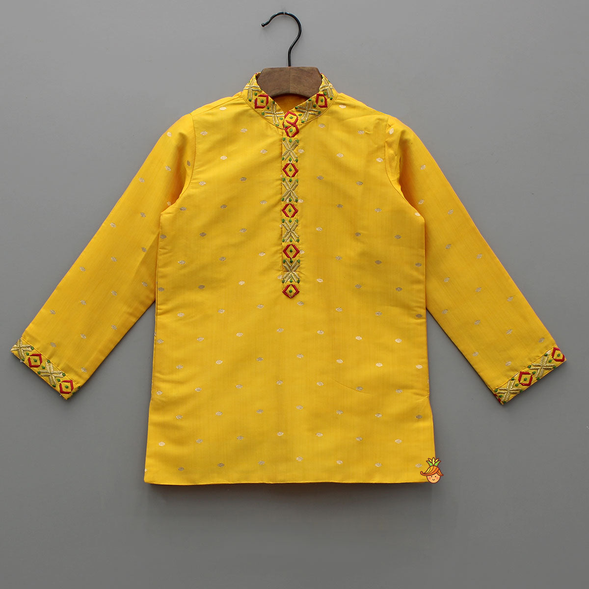 Ethnic Embroidered Yellow Kurta With Pyjama