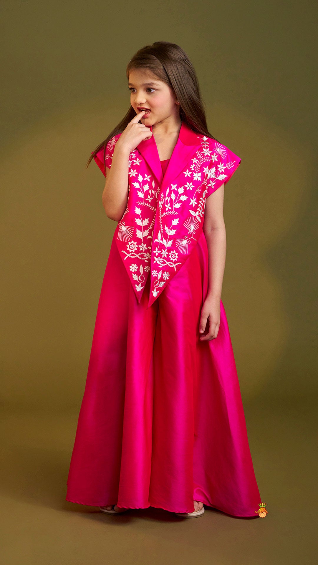 Hot Pink Jumpsuit With Embroidered Vest