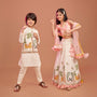 Stunning Pink Floral Printed Top With Embroidered Lehenga And Dupatta twinning model image 3