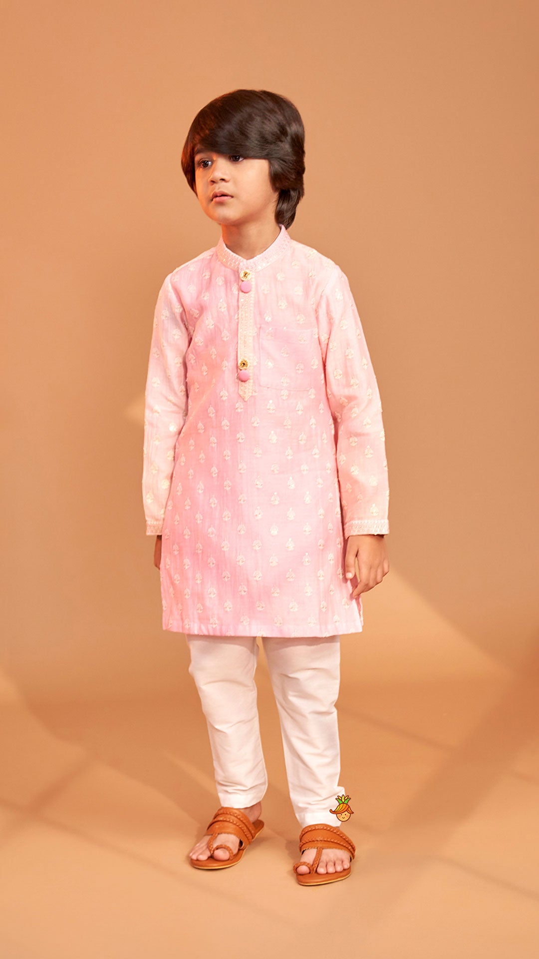 Pre Order: Pink Ombre Kurta With Off White Pyjama