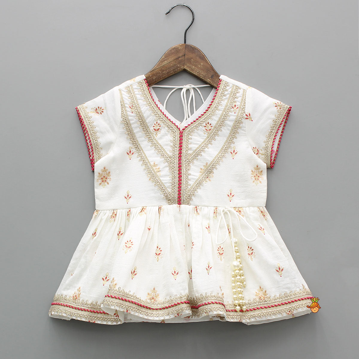 Pre Order: Ethnic Printed Peplum Kurti With Matching Sharara And Dupatta