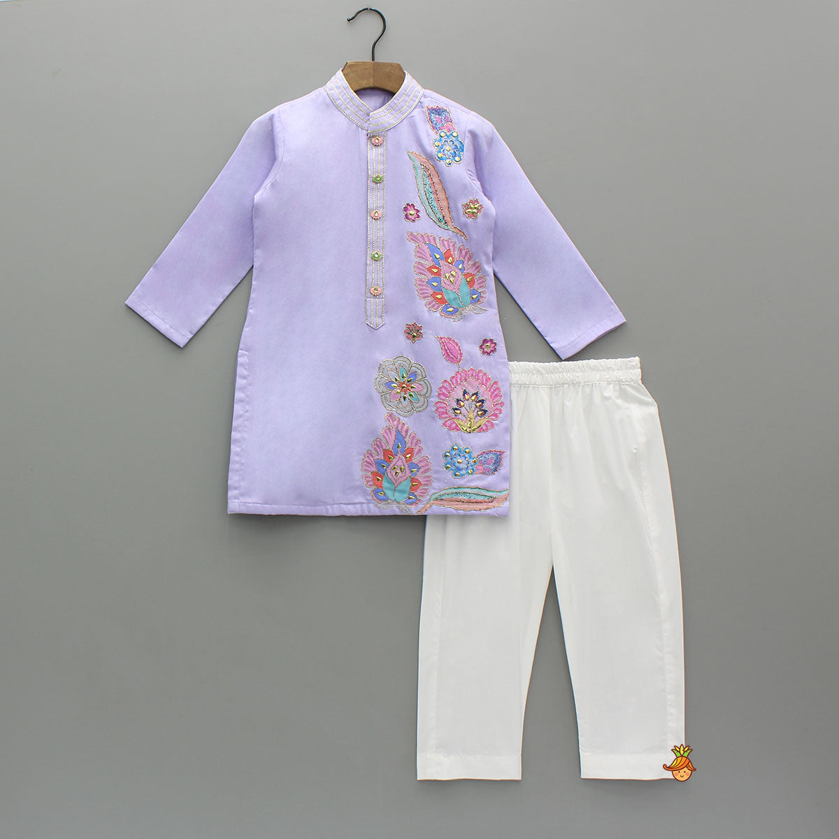 Pre Order: Stunning Multicolour Floral Embroidered Kurta With Pyjama