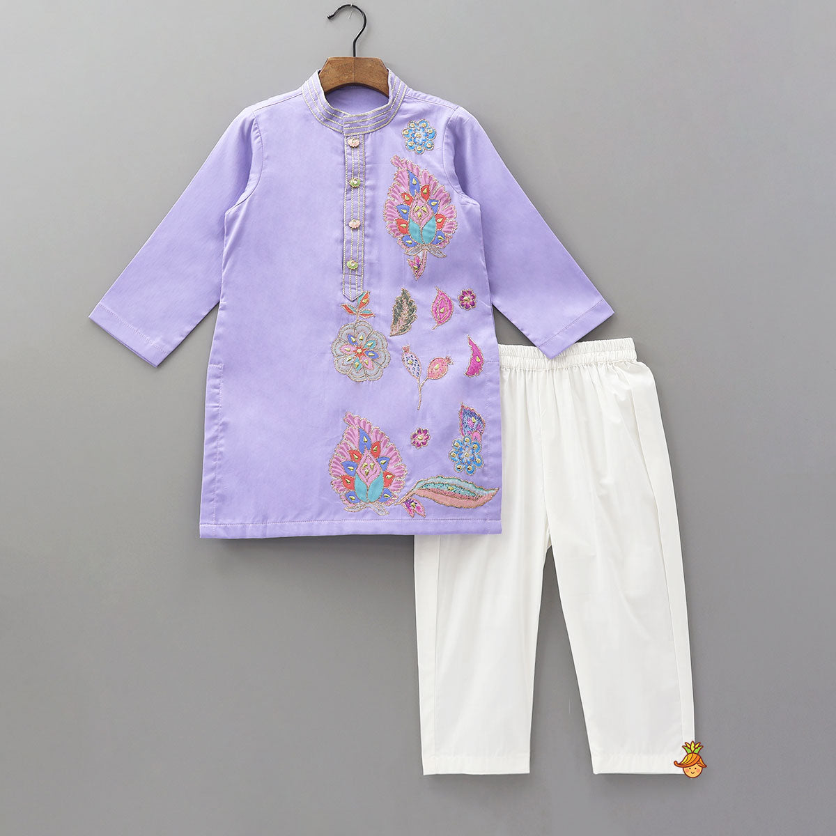 Pre Order: Stunning Multicolour Floral Embroidered Kurta With Pyjama