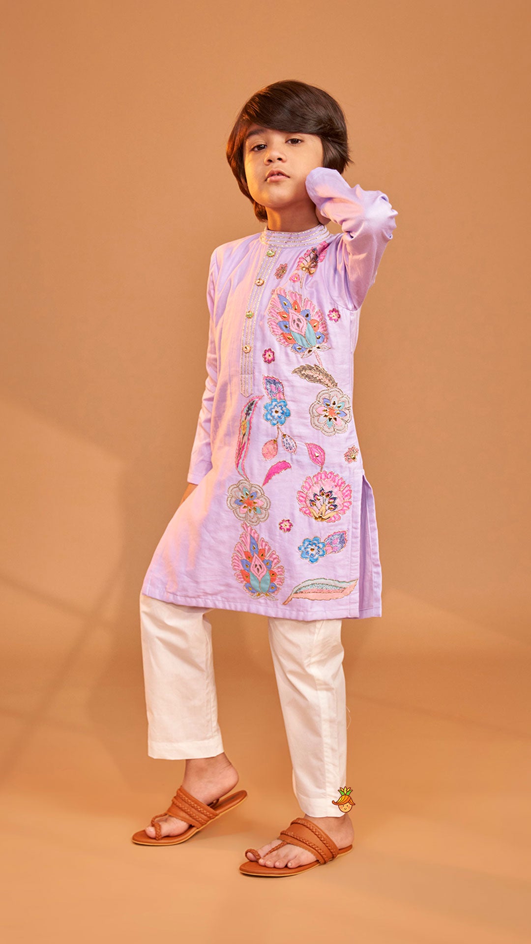 Pre Order: Stunning Multicolour Floral Embroidered Kurta With Pyjama