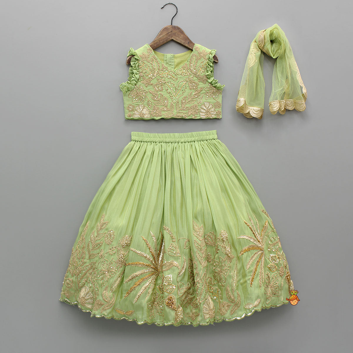 Pre Order: Gorgeous Shimmery Floral Embroidered Top With Matching Lehenga And Dupatta