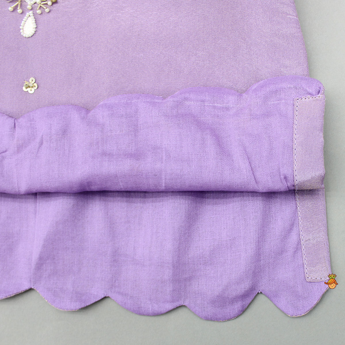 Pre Order: Sheen Lilac Scallop Hem Kurta With Palazzo And Dupatta