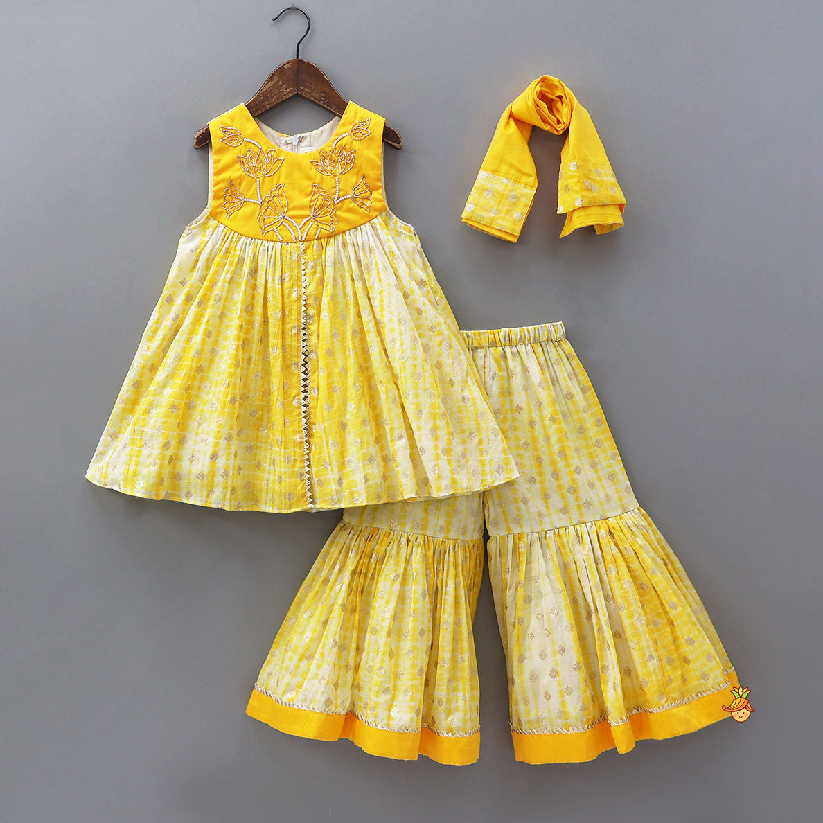 Front Slit Kurti And Sharara With Matching Dupatta