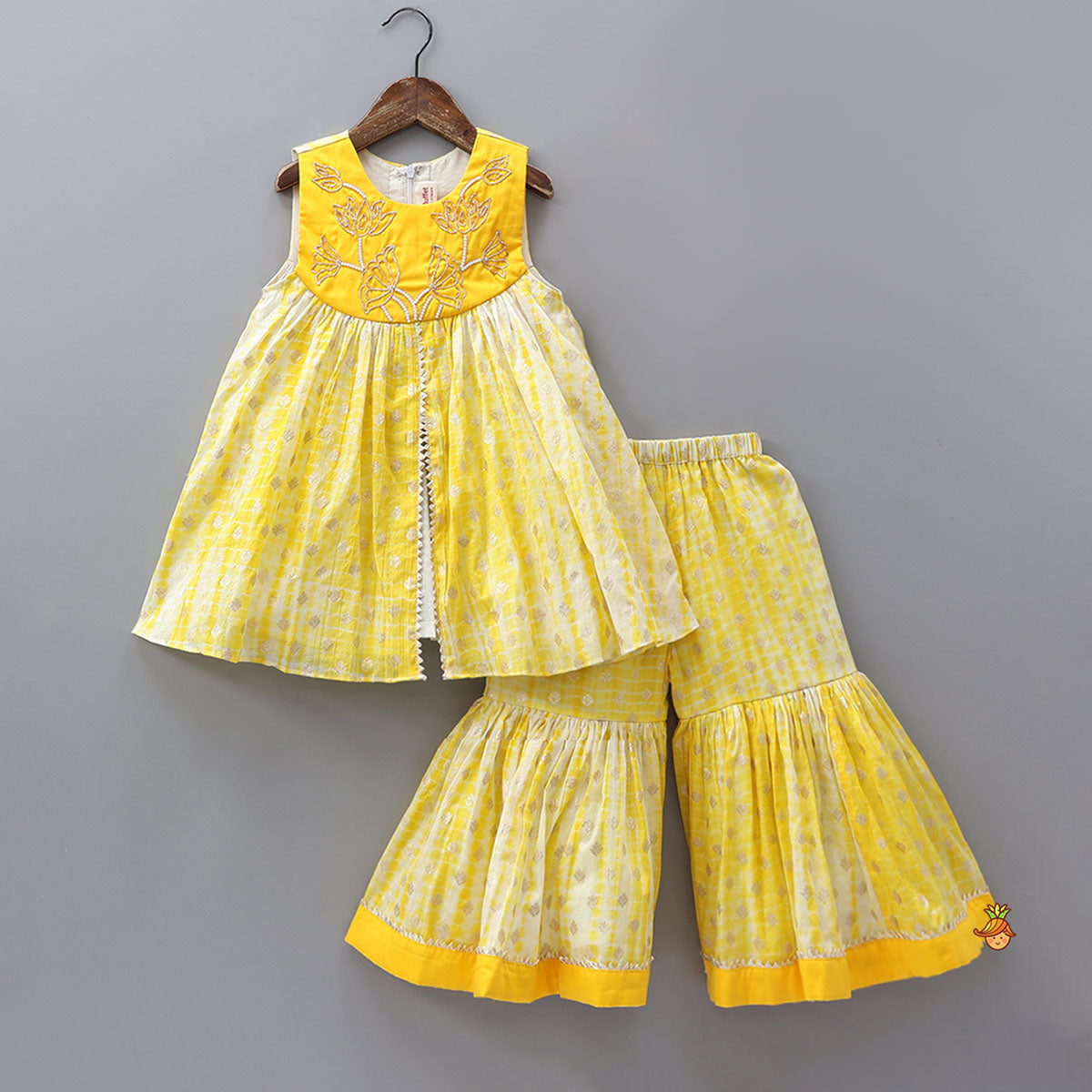 Front Slit Kurti And Sharara With Matching Dupatta