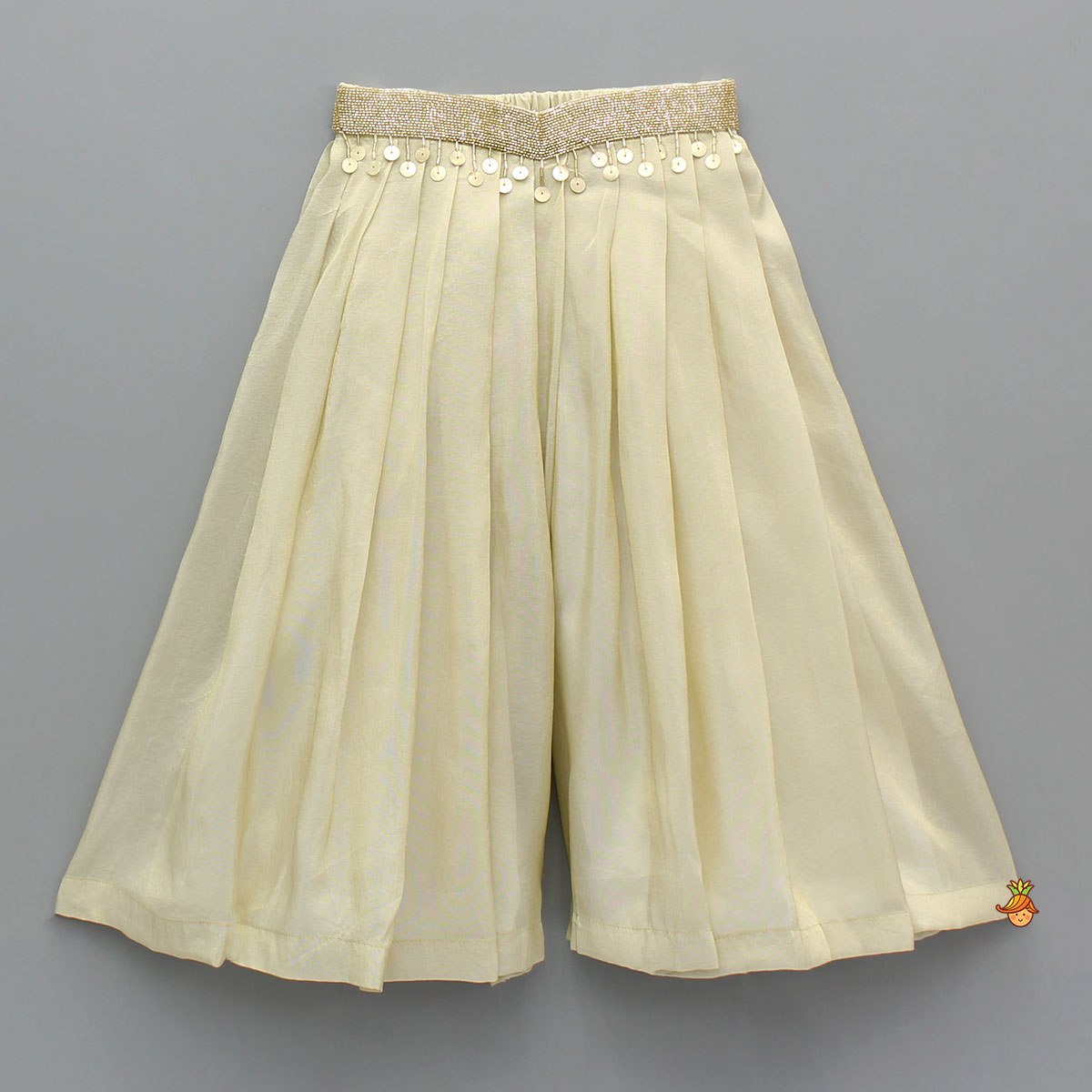 Pre Order: Shimmery Beige Embroidered Top With Palazzo And Dupatta