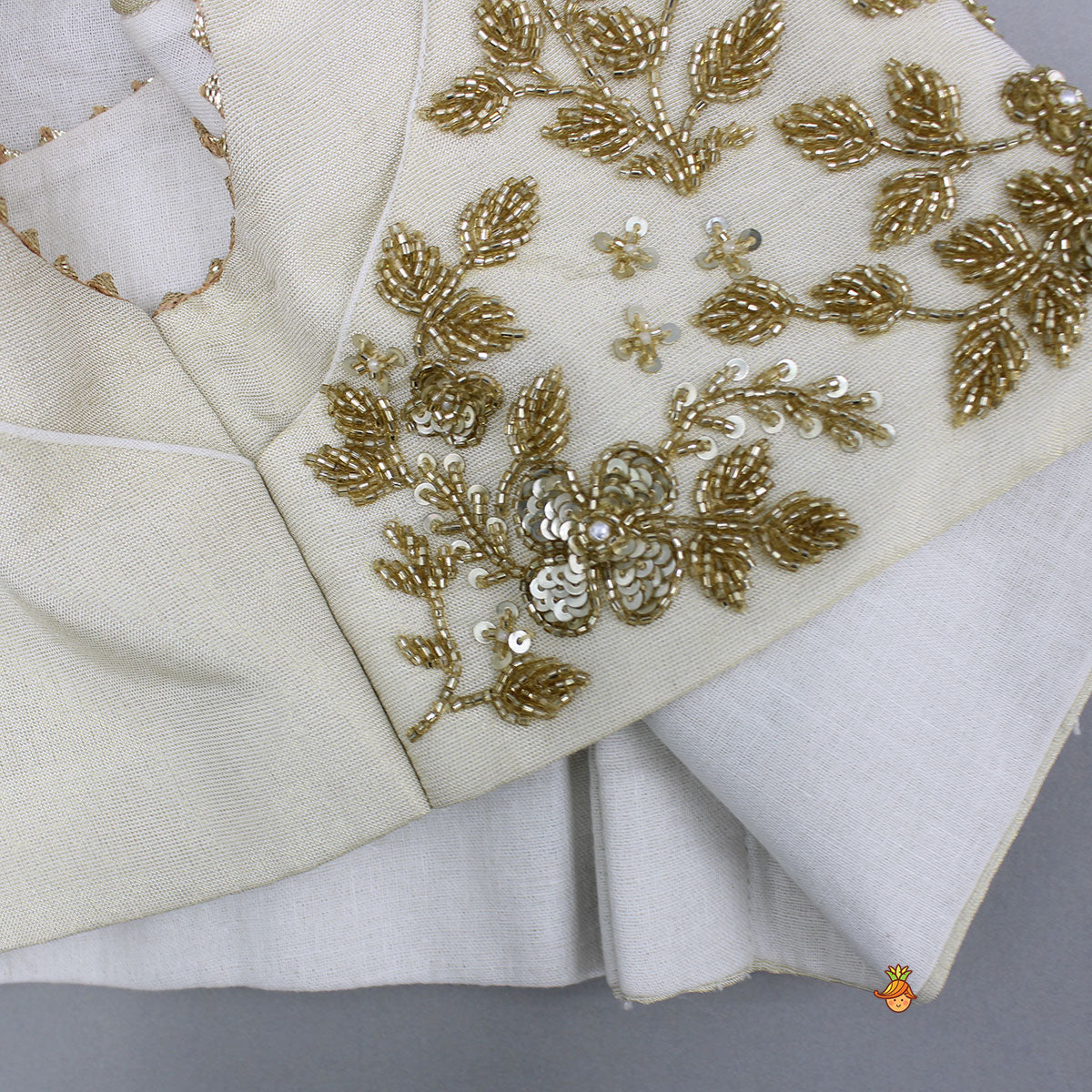 Pre Order: Shimmery Beige Embroidered Top With Palazzo And Dupatta