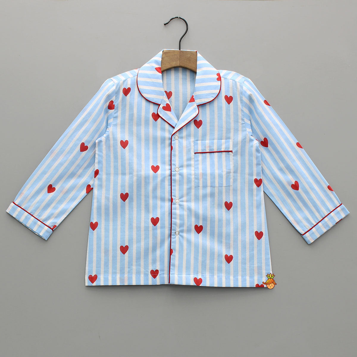 Pre Order: Striped Notch Collar Heart Detailed Sleepwear
