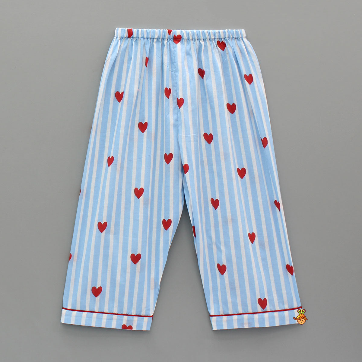 Pre Order: Striped Notch Collar Heart Detailed Sleepwear