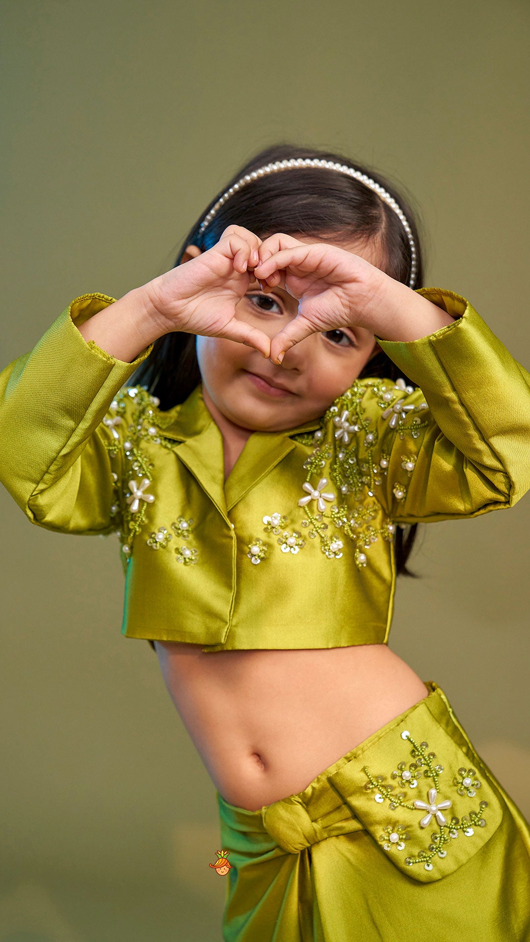 Pre Order: Green Blazer Style Crop Top With Lehenga