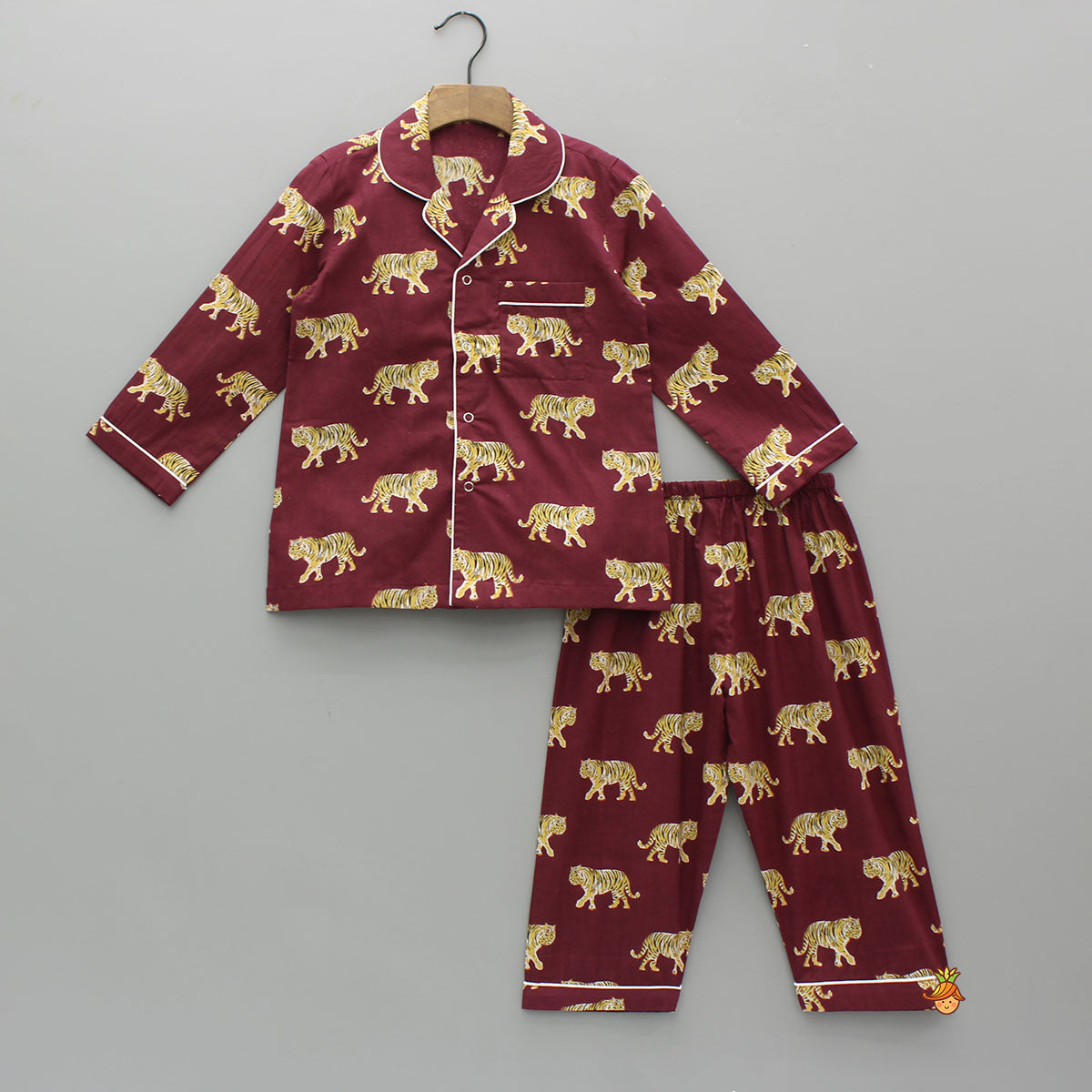 Pre Order: Maroon Animal Printed Cotton Sleepwear