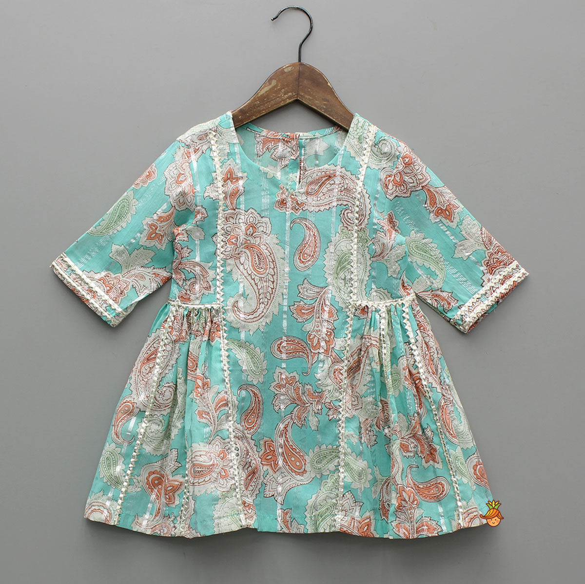Pre Order: Floral Printed Cotton Lace Detailed Blue Kurti With Sharara And Dupatta