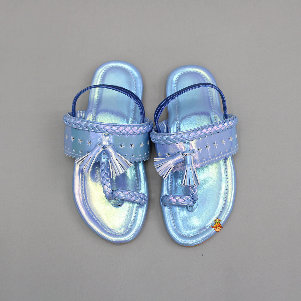 Pre Order: Blue Holographic Braid Detailed Kolhapuri Flats