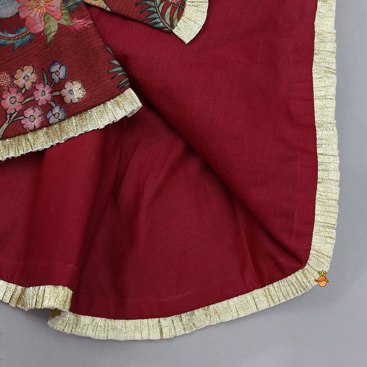 Pre Order: Maroon Printed Jacket Style Peplum Top And Flared Palazzo