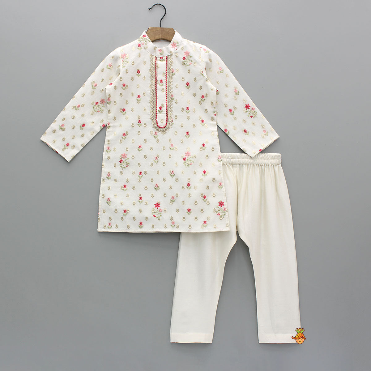 Pre Order: Floral Embroidered Kurta With Pyjama