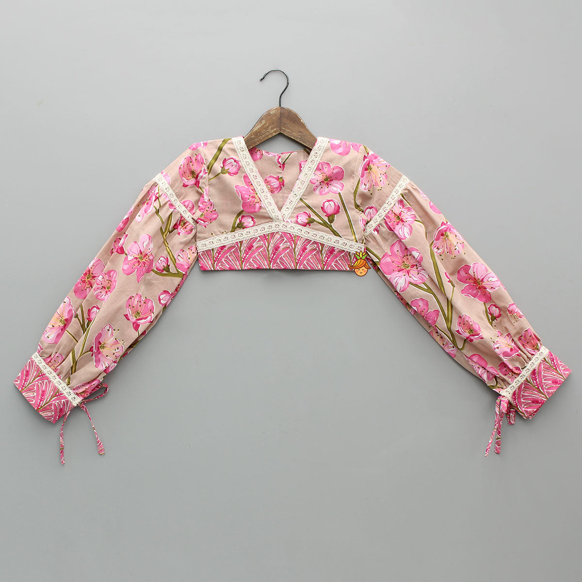 Pre Order: Beautiful Floral Printed Cotton Top With Matching Lehenga And Elasticated Bandana