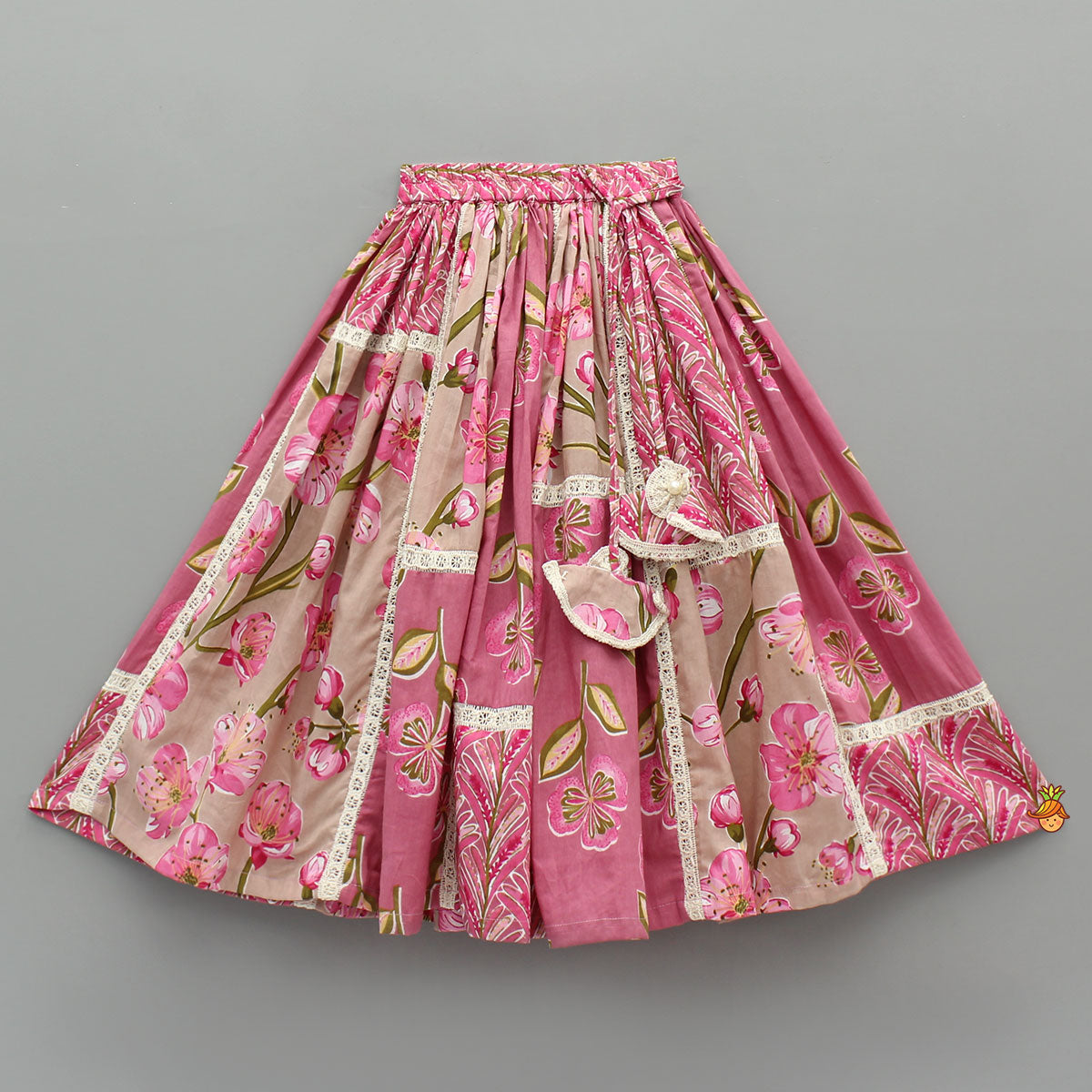Pre Order: Beautiful Floral Printed Cotton Top With Matching Lehenga And Elasticated Bandana