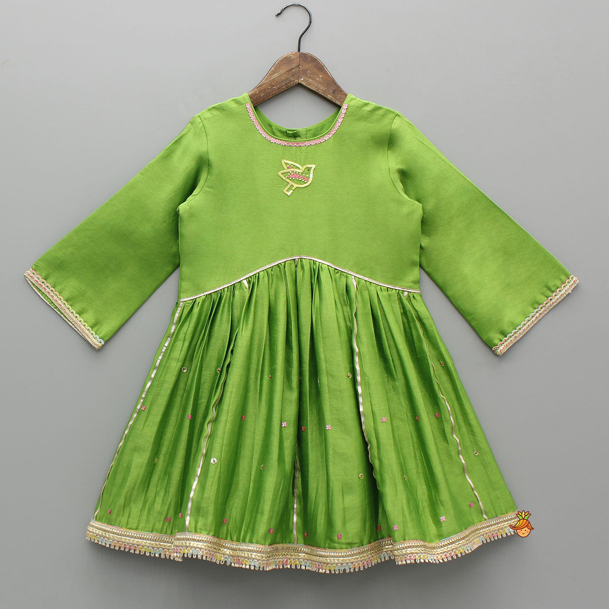 Pre Order: Green Kurti With Vest Style Jacket And Pant And Dupatta