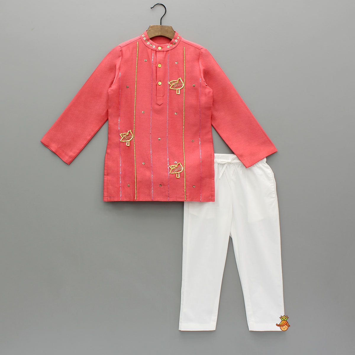 Pre Order: Red Bead And Sequin Embellished Kurta With Pyjama