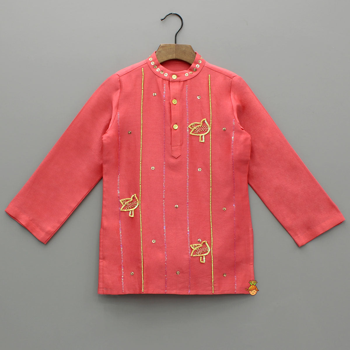 Pre Order: Red Bead And Sequin Embellished Kurta With Pyjama