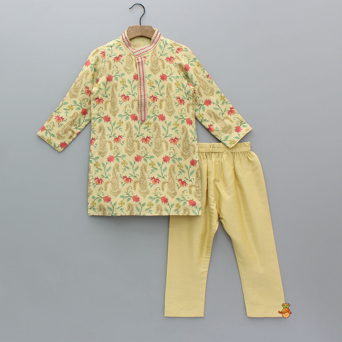 Pre Order: Beige Floral Printed Kurta With Matching Pyjama