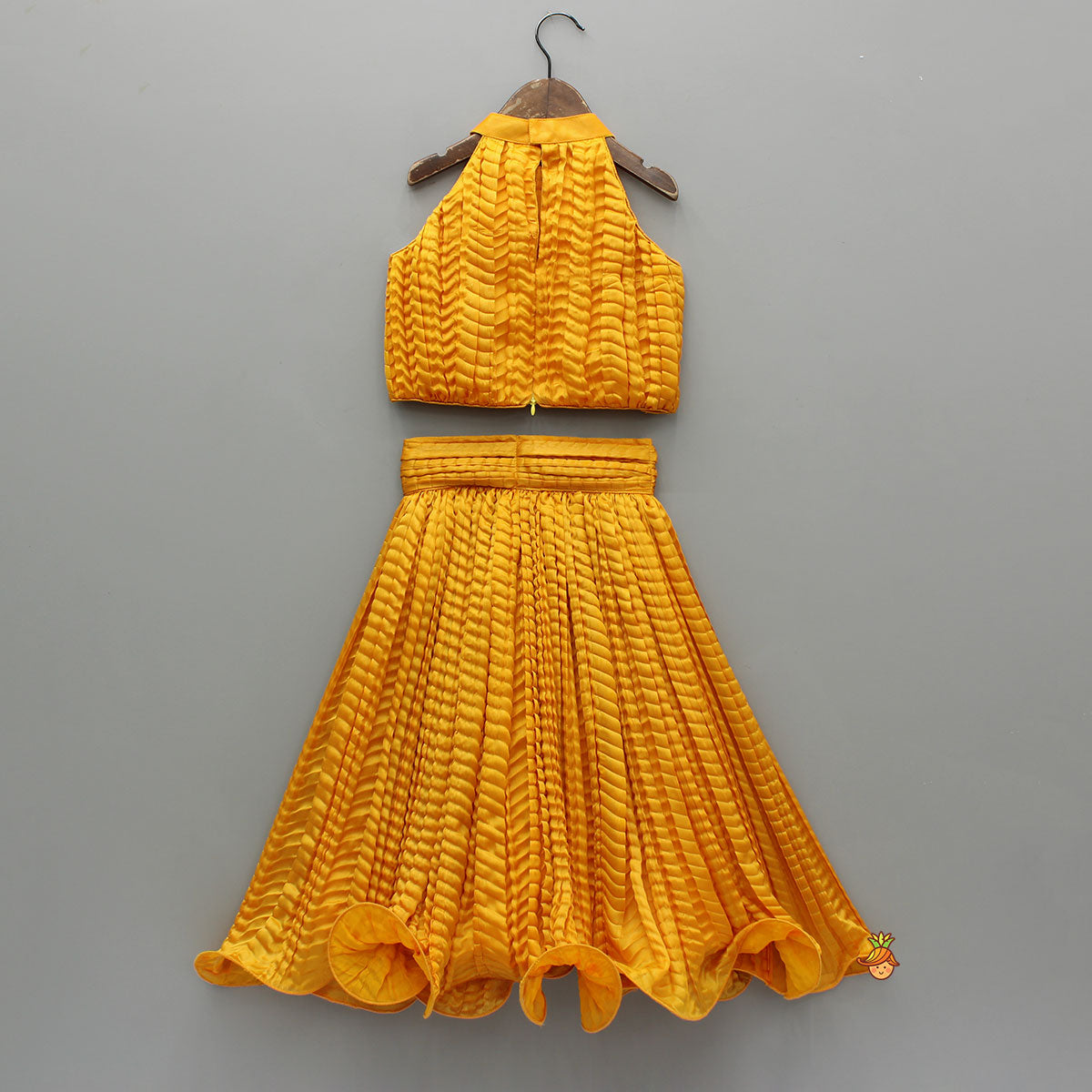 Pre Order: Beautiful Yellow Shimmery Halter Neck Top With Lehenga