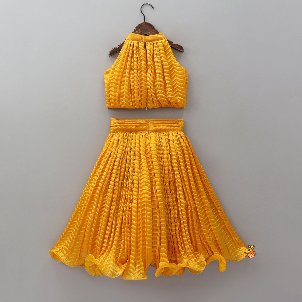 Pre Order: Beautiful Yellow Shimmery Halter Neck Top With Lehenga