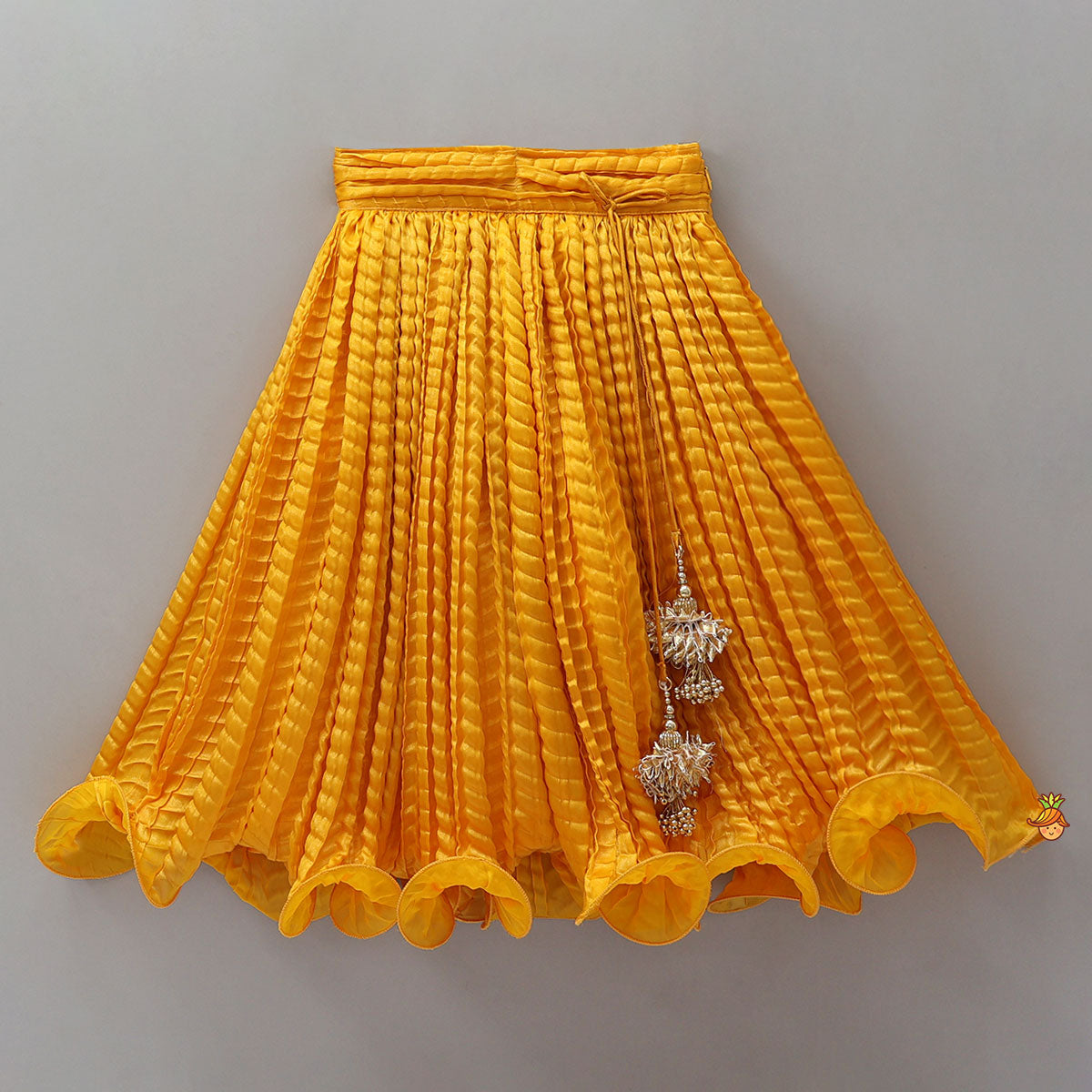 Pre Order: Beautiful Yellow Shimmery Halter Neck Top With Lehenga
