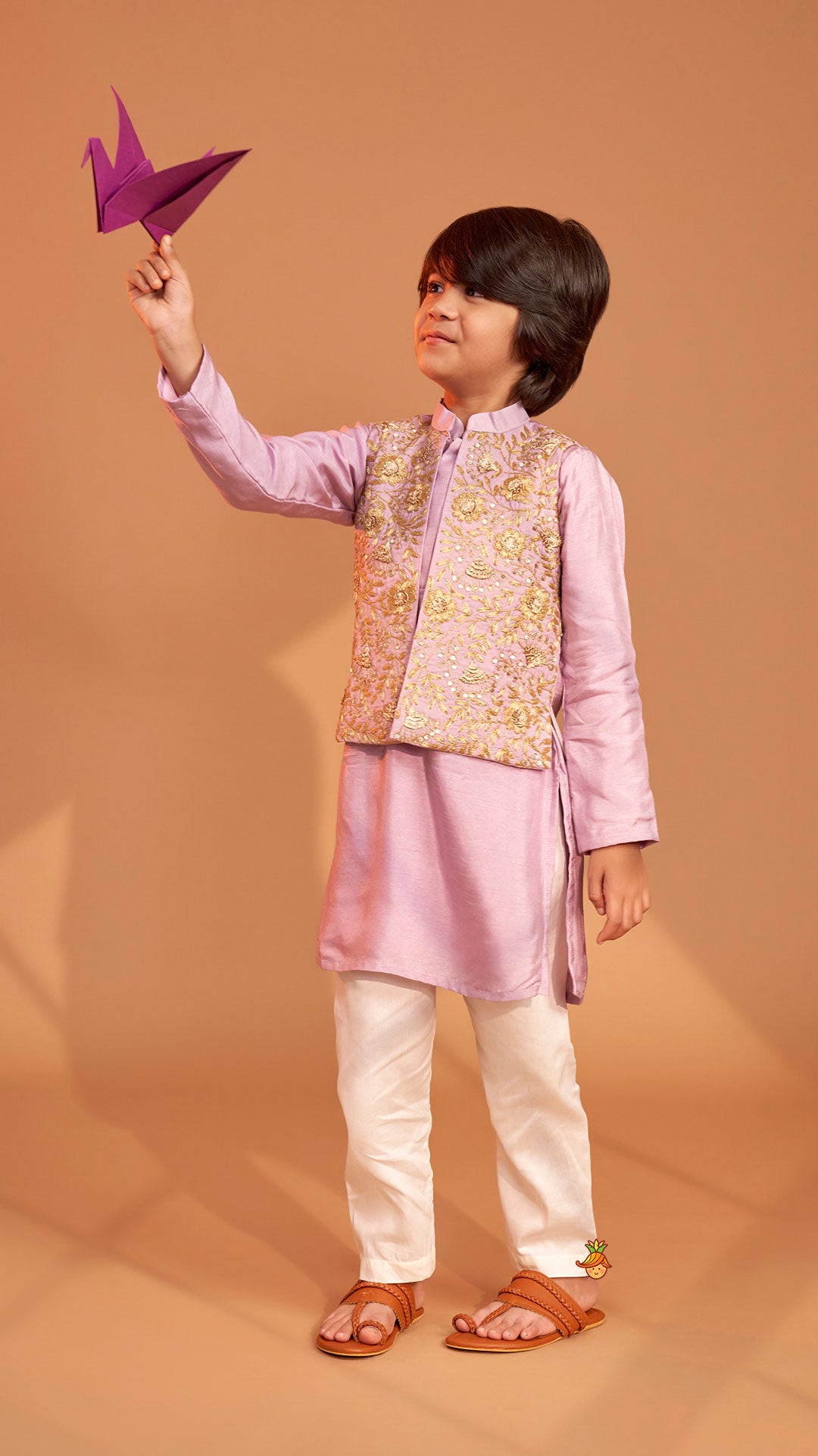 Pre Order: Stunning Ethnic Kurta With Floral Embroidered Jacket And Pyjama