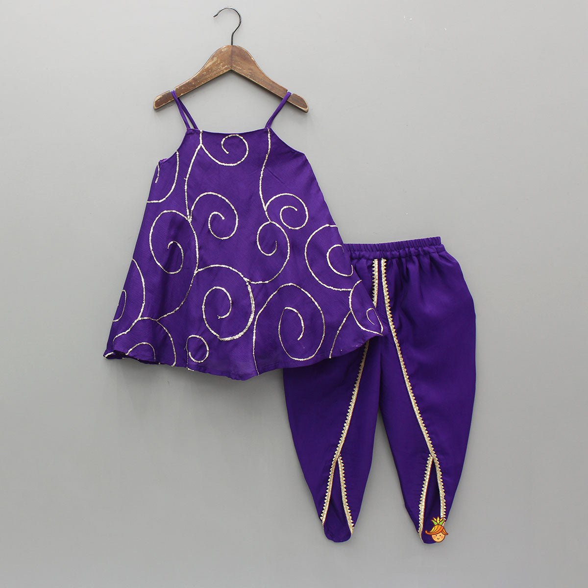 Pre Order: Purple Strappy Sequin Embellished Kurti With Dhoti
