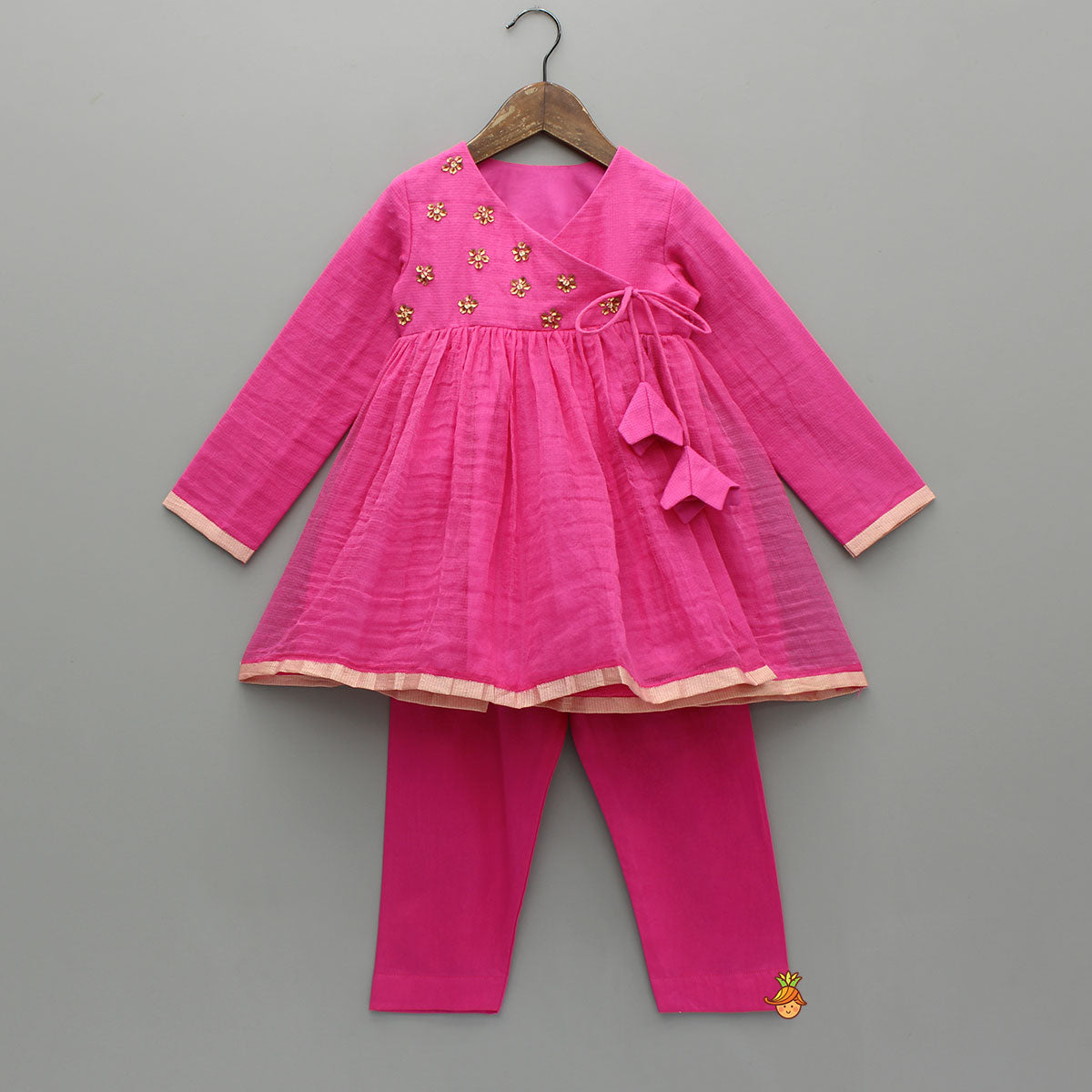 Pre Order: Pink Angarkha Style Kurti With Matching Pant