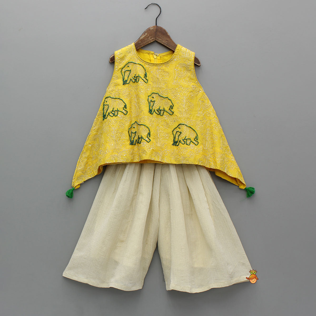 Pre Order: Yellow Embroidered Top With Palazzo