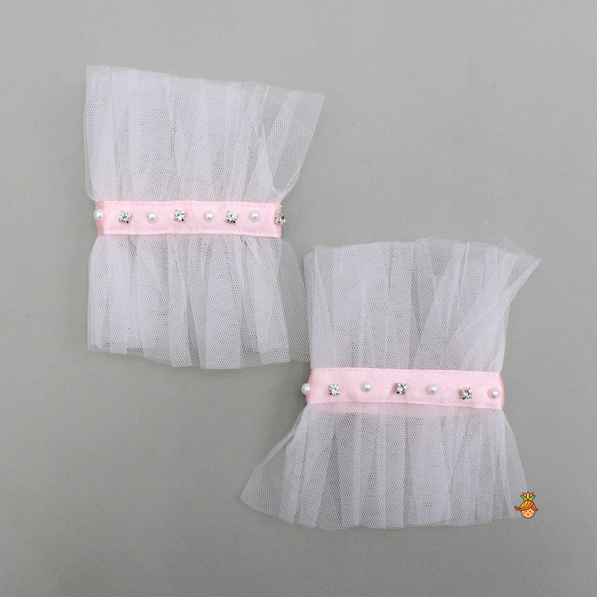 Pre Order: Adorable Floral Embroidered Top With Tulle Lehenga And Net Wrist Cuffs
