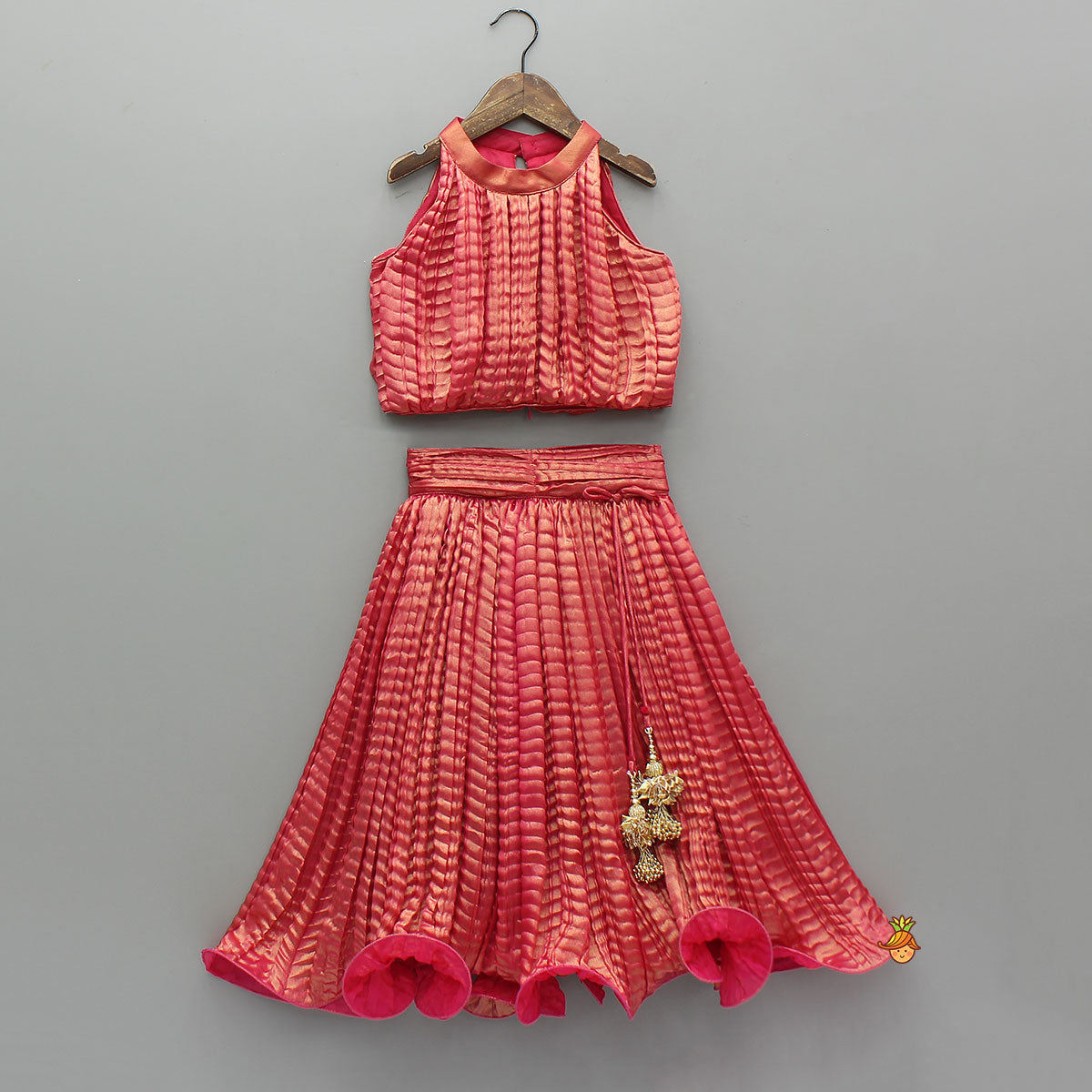 Pre Order: Exquisite Shimmery Halter Neck Top With Lehenga