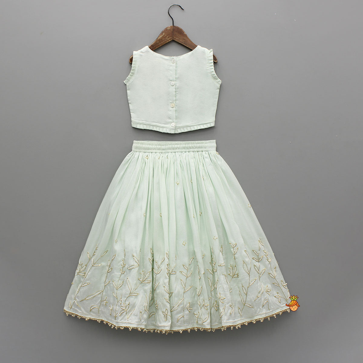 Pre Order: Elegant Floral Embroidered Pleat Detailed Top With Embroidered Lehenga