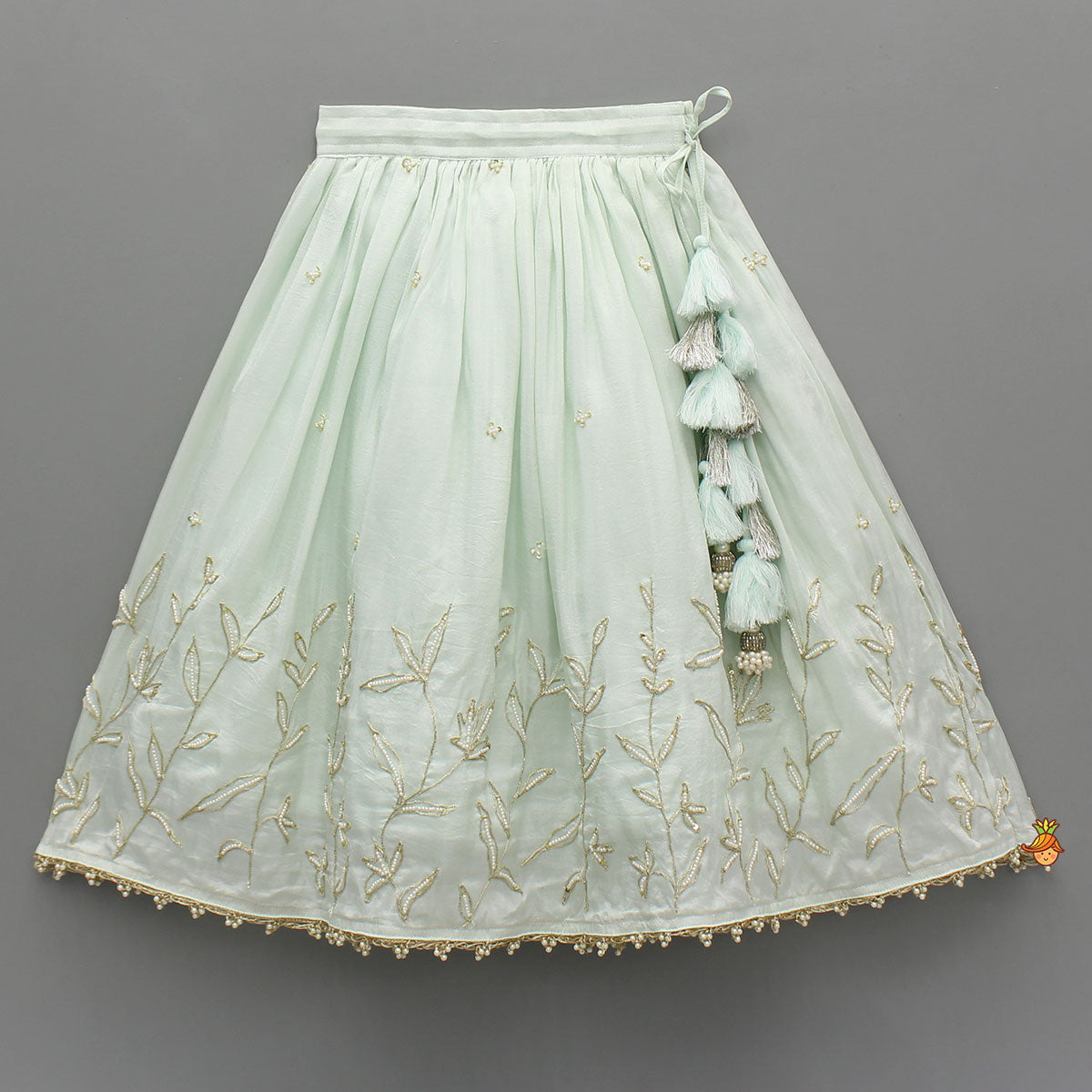 Pre Order: Elegant Floral Embroidered Pleat Detailed Top With Embroidered Lehenga