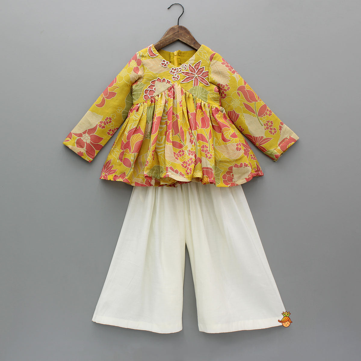 Pre Order: Floral Peplum Top With off White Palazzo