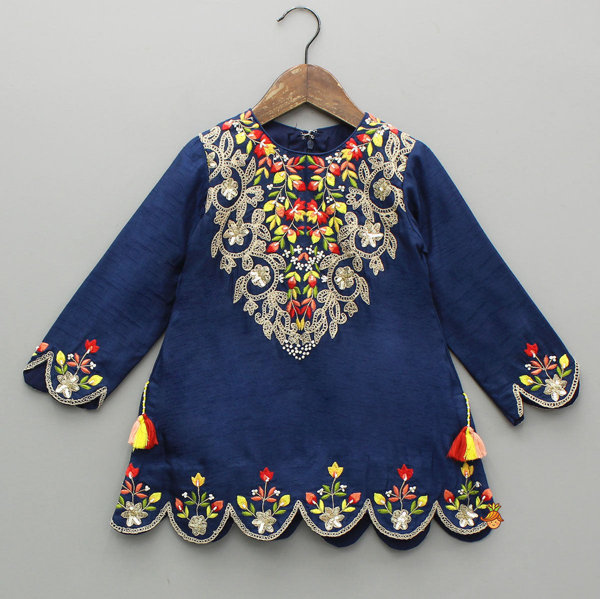 Pre Order: Blue Embroidered Kurti With Matching Dhoti