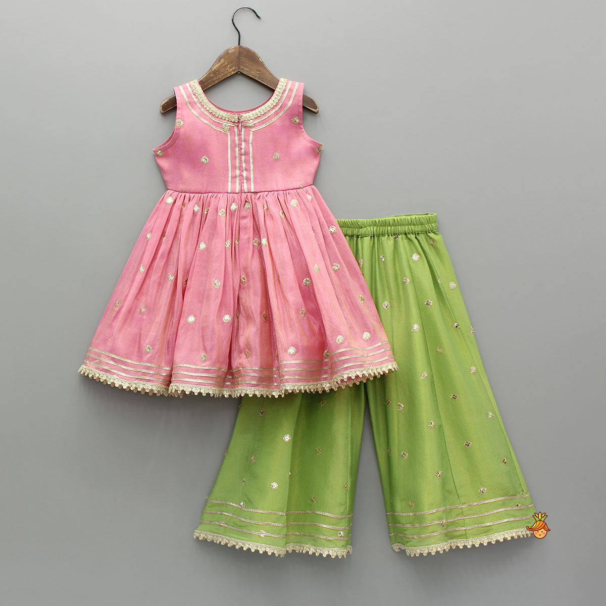 Pre Order: Beautiful Shimmery Kurti With Shimmery Palazzo And Dupatta With Sling Bag