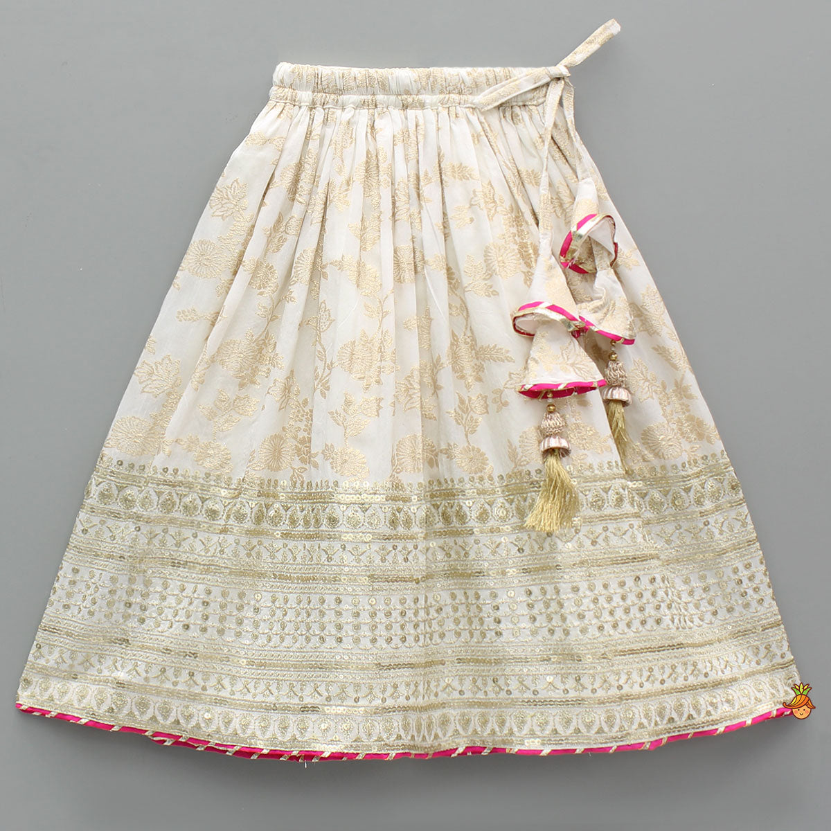 Pre Order: Lace Adorned Floral Sleeveless Top With Sequin Detailed Lehenga