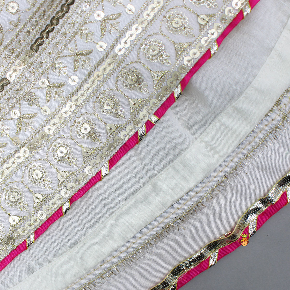 Pre Order: Lace Adorned Floral Sleeveless Top With Sequin Detailed Lehenga